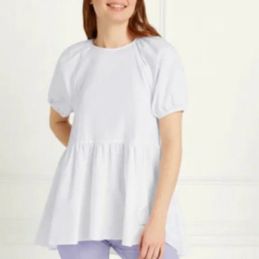 HILL HOUSE FRANCESCA Top White Cotton Puff Sleeve High Low Blouse NWT S